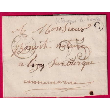 CAD TYPE 15 CRECY EN BRIE SEINE ET MARNE BOITE RURALE C VILLENEUVE LE COMTE POUR LIZY SUR OURCQUES 1852