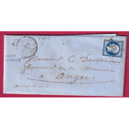 N°14 TYPE 22 ST DENIS D'ORQUES SARTHE INDICE 15 POUR ANGERS BOITE RURALE CHEMIRE EN CHARNIE POUR ANGERS MAINE ET LOIRE