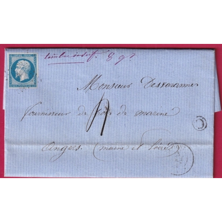 N°14 CAD TYPE 15 ATTIGNY ARDENNES BOITE RURALE C SEMUY TAXE MANUSCRIT 4 POUR ANGERS MAINE ET LOIRE