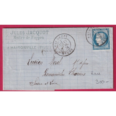 N°60 CAD TYPE 18 SAUDRUPT MEUSE CAD TYPE 18 OR HAIRNVILLE POUR ROMANECHE THORINS SAONE ET LOIRE