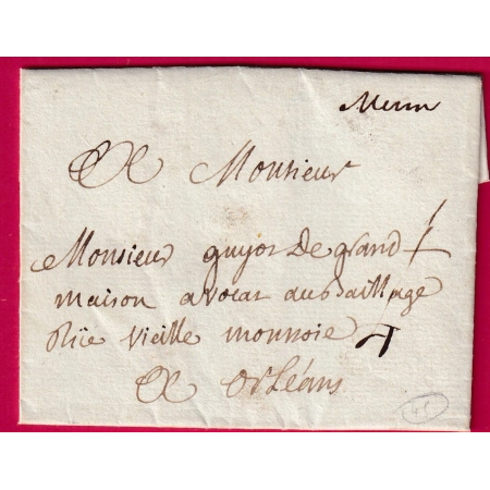MARQUE MANUSCRIT MEUNG SUR LOIRE 1772 LN°1 INDICE 20 AMELIORATION DE DATE POUR ORLEANS LOIRET