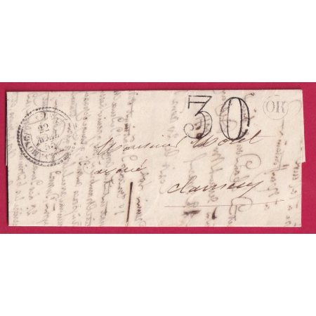 CAD TYPE 22 MONCEAUX LE COMTE NIEVRE TAXE TAMPON 30 OR DE NEUFFONTAINES POUR CLAMECY