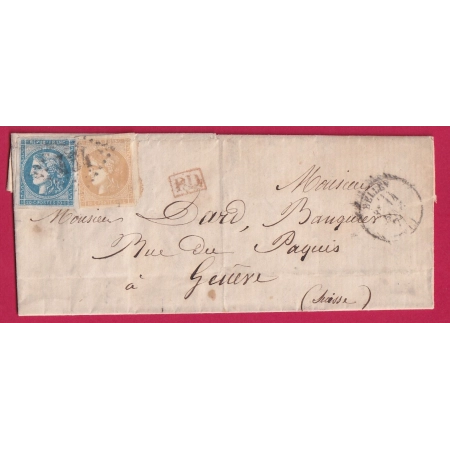 N°43A 45C GC 434 BELLEY AIN POUR GENEVE SUISSE TIMBRE TB