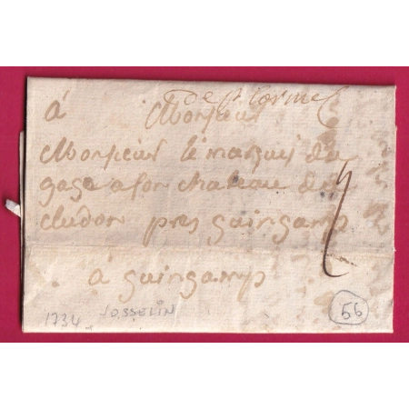 MARQUE MANUSCRIT DE PLOERMEL MORBIHAN TEXTE DE JOSSELIN 1734 POUR GUINGAMP LN°1 INDICE 13