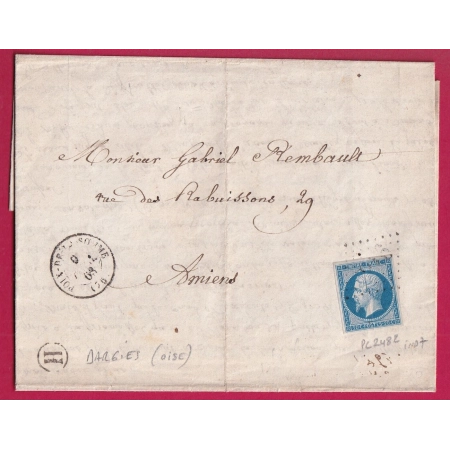 N°14 PC 2482 POIX DE LA SOMME BOITE RURALE H DARGIES OISE POUR AMIENS