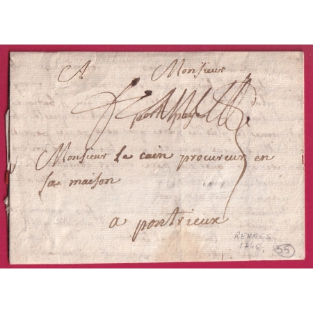 MARQUE FRANC DE RENNES ILLE ET VILAINE 1745 POUR PONTRIEUX LN°8A INDICE 16 POUR PONTRIEUX