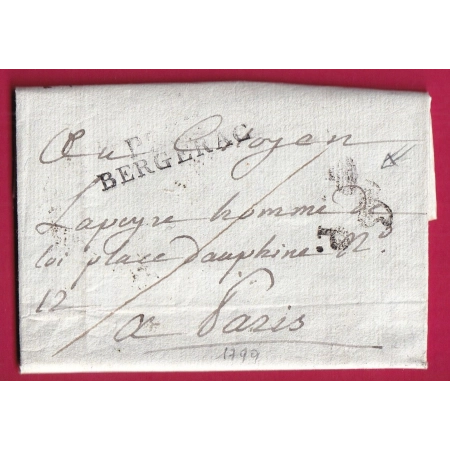 MARQUE P23P BERGERAC + PP BONNET PHRYGIEN DORDOGNE 1799 POUR PARIS PARIS