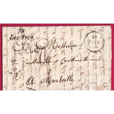 CURSIVE 78 LES ARCS VAR + MARQUE 78 LE LUC 1830 28X12 INDICE 16 POUR MARSEILLE