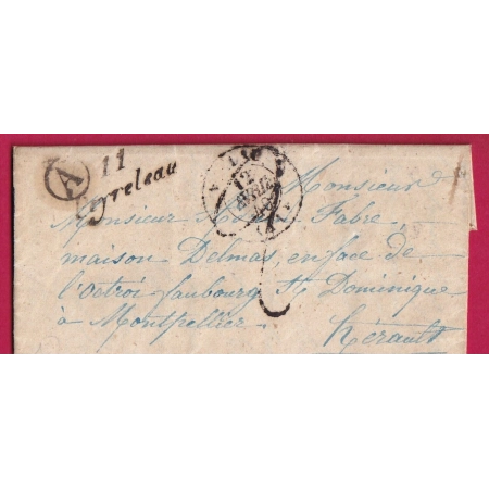 CURSIVE 11 PEYRELEAU AVEYRON + BOITE RURALE LIAUCOUS POUR MONTPELLIER HERAULT 1849 INDICE 20
