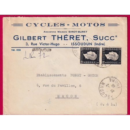 RECOMMANDE PROVISOIRE ISSOUDIN INDRE 1946 POUR MACON TYPE DULAC
