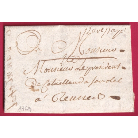 MARQUE PORT PAYE MANUSCRIT NANTES LOIRE INFERIEURE LENAIN N° 7A 1769 INDICE 16 POUR RENNES ILLE ET VILAINE