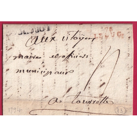 MARQUE LORGUE VAR + 78 LE LUC VAR EN ROUGE POUR TOURETTE 1794 NON SIGNALE AVEC LA MARQUE EN ROUGE
