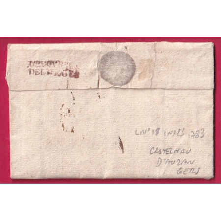 DEBOURSE DE LIMOGES EN ROUGE HAUTE VIENNE 1783 DEPART CONDOM A SEC GERS TEXTE CASTELNAU D'AUZAN INDICE 23