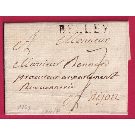 MARQUE BELLEY AIN 1777 INDICE 10 LENAIN N°3 POUR DIJON COTE D'OR