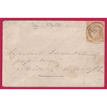 N°36 CAD EU SEINE INFERIEURE 15 MAI 1871 POUR LITTEVILLE COMMUNE DE TOUFFREVILLE SUR EU