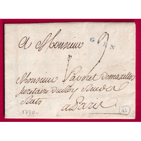 MARQUE GIEN EN BLEU LOIRET LENAIN N°3 INDICE 15 1770 POUR PARIS