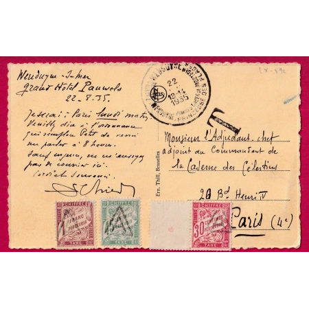 TIMBRE TAXE PREOBLITERE PARIS A DANS UN TRIANGLE SUR CARTE BELGIQUE WENDUYNE 1935