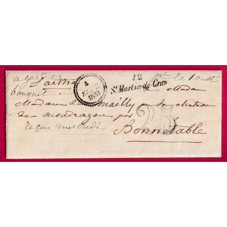 CURSIVE 12 ST MARTIN DE CRAU BOUCHES DU RHONE 1853 DATEUR B POUR BONNETABLE SARTHE INDICE 17