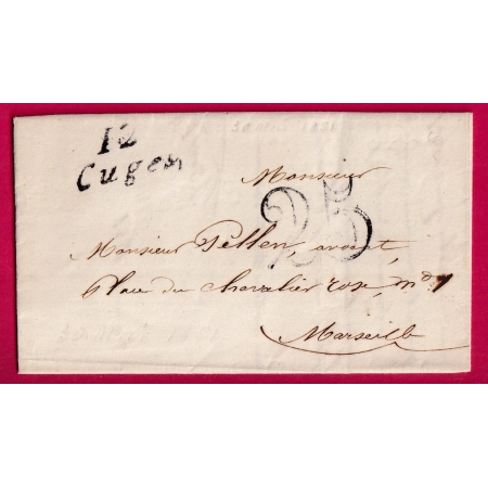 CURSIVE 12 CUGES 25mm INDICE 12 BOUCHES DU RHONE  POUR MARSEILLE