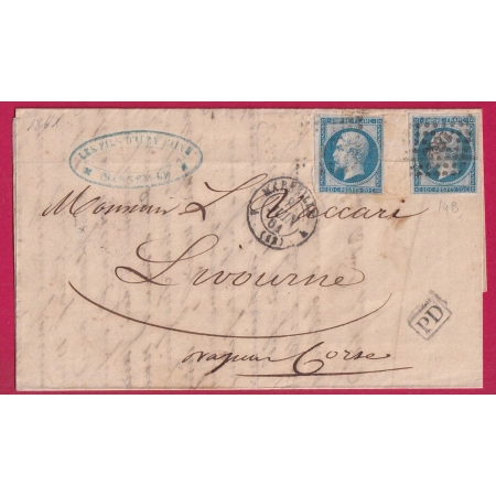 N°14B X2 PC 1896 MARSEILLE 4 (12) 4 POUR LIVOURNE ITALIE PAR VAPEUR CORSE