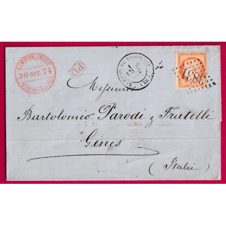 N°38 GC 3831 ST REMY DE PROVENCE POUR GENES ITALIE ITALIA BOUCHES DU RHONE AU DOS MARSEILLE ETRANGER