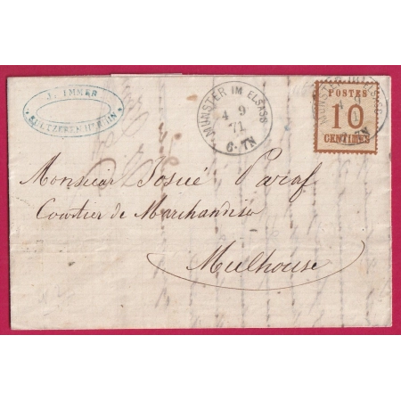ALSACE LORRAINE N°5 MUNSTER IM ELSASS 1871 POUR MULHOUSE