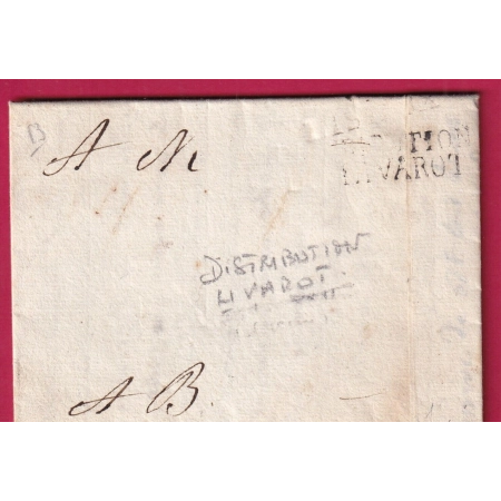 MARQUE DISTRIBUTION DE LIVAROT CALVADOS TEXTE STE FOY DE MONTGOMMERY 1818 RARE INDICE 22 LETTRE COVER FRANCE