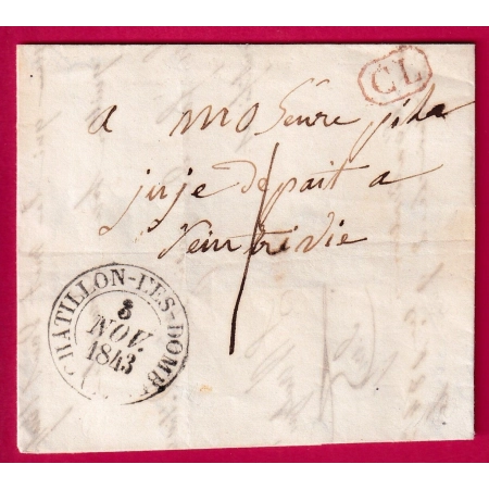 CAD TYPE 12 CHATILLON LES DOMBES AIN TAXE LOCALE 1 CL ROUGE POUR ST TRIVIER SUR MOIGNANS LETTRE COVER FRANCE