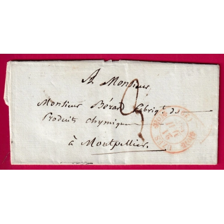 CAD TYPE 11 UZES GARS EN ROUGE 1833 MONTPELLIER HERAULT INDICE 13 LETTRE COVER FRANCE