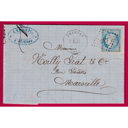 N°60 CONVOYEUR PEZENAS HERAULT LIGNE B.MONT INDICE 10 POUR MARSEILLE LETTRE COVER FRANCE