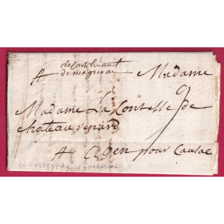 MARQUE MANUSCRIT CASTELNAU DE MAGNOAC 1747 LENAIN N°1 INDICE 19 HAUTES PYRENEES POUR AGEN LETTRE COVER FRANCE