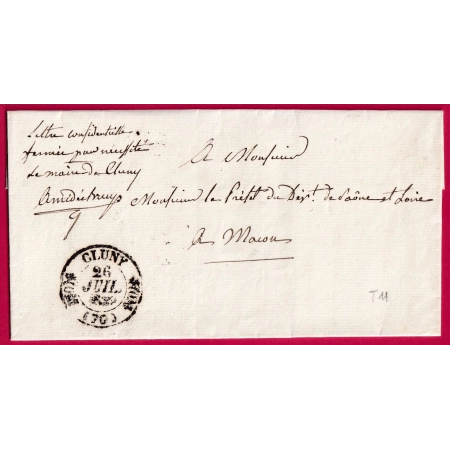 CAD TYPE 11 CLUNY SAONE ET LOIRE LETTRE EN FRANCHISE DU MAIRE DE CLUNY POUR MACON