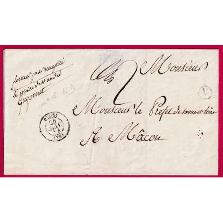 CAD TYPE 15 CLUNY SAONE ET LOIRE BOITE RURALE V FRANCHISE LE MAIRE DE ST ANDRE LE DESERT POUR MACON 1854