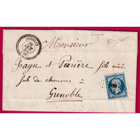 N°14 PC 900 COGOLIN VAR CAD TYPE22 BOITE RURALE B GRIMAUD POUR GRENOBLE ISERE LETTRE COVER FRANCE