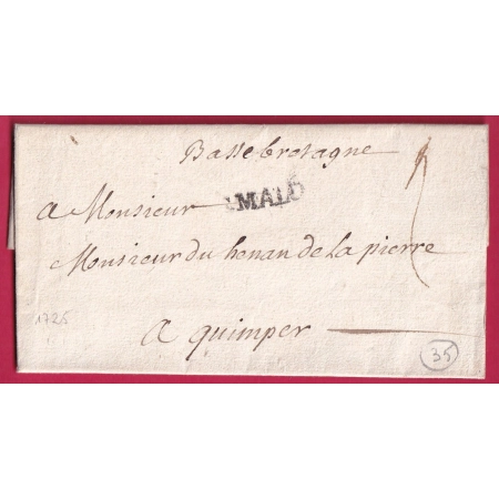 MARQUE ST MALO LENAIN N°6 ILLE ET VILAINE POUR QUIMPER INDICE 12 1725 LETTRE COVER FRANCE