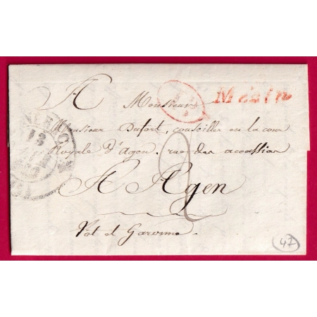 CURSIVE 45 MEZIN EN ROUGE LOT ET GARONNE 1838 POUR AGEN