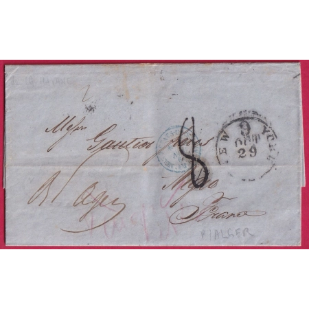 LETTRE DE NEW YORK USA 1868 ADRESSEE A AIGRE CHARENTE FAUSSE DIRECTION ALGER ALGERIE RARE COVER FRANCE ETATS UNIS
