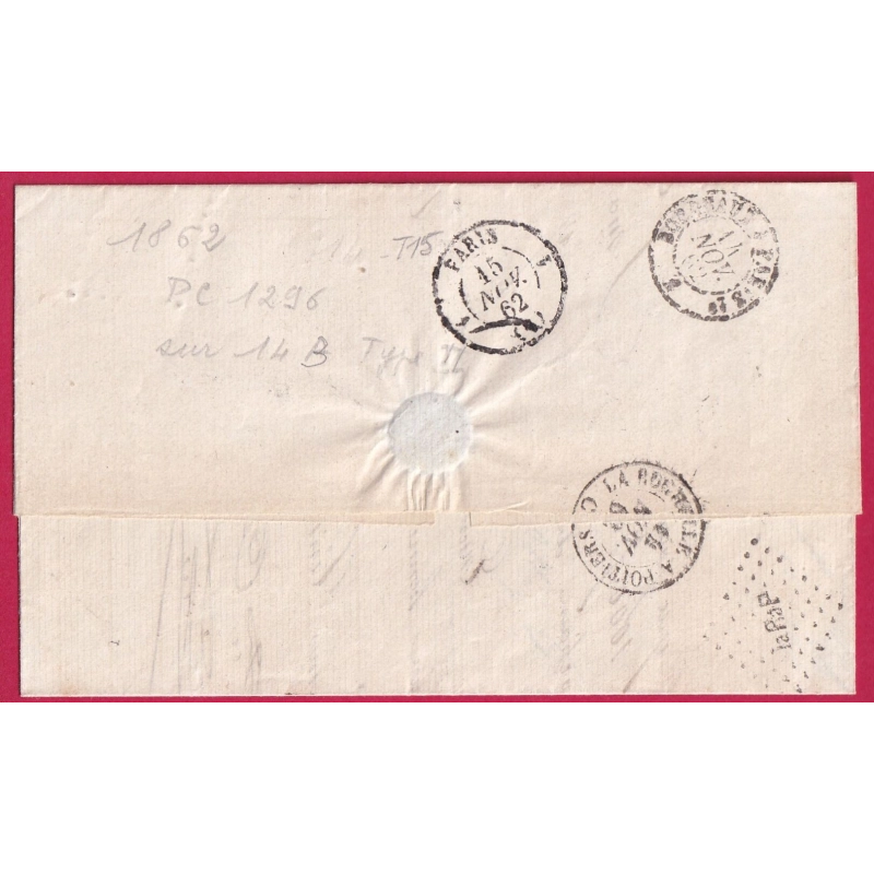 N°14B LA FLOTTE CHARENTE INFERIEURE AU DOS LOSANGE AMBULANT LaRaP LA ROCHELLE A POITIERS