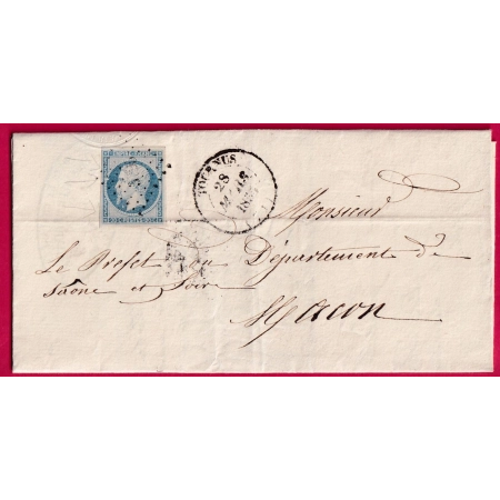 N°14 BLEU LAITEUX PC 3395 TOURNUS SAONE ET LOIRE 1855 POUR MACON INDICE 14 LETTRE COVER FRANCE