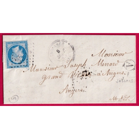 N°22 GC 3954 CAD TYPE 22 THOUARCE MAINE ET LOIRE BOITE RURALE A JALLAIS POUR ANGERS