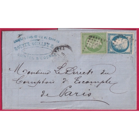 N°20 + 37 GC 3265 SAINTES CHARENTE INFERIEURE 5 SEPTEMBRE 1871 POUR PARIS LETTRE COVER FRANCE