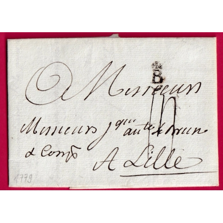 MARQUE B COURONNE BORDEAUX LENAIN N°14 INDICE 14 1779 POUR LILLE NORD LETTRE COVER FRANCE