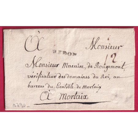 MARQUE REDON ILLE ET VILAINE 1790 LENAIN N°2 INDICE 14 POUR MORLAIX LETTRE COVER FRANCE