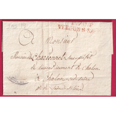 MARQUE P70P VERDUN SUR SAONE ET LOIRE 48X10 POUR CHALON SUR SAONE LETTRE COVER FRANCE INDICE 17