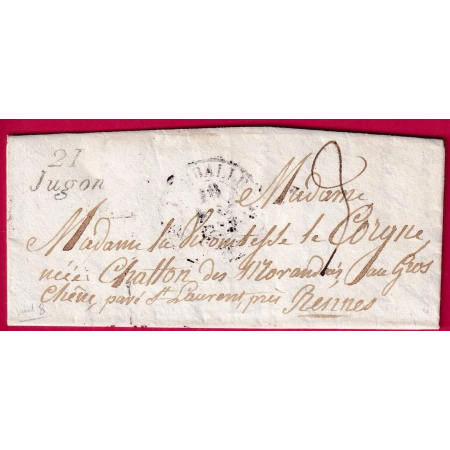 CURSIVE 21 JUGON COTE DU NORD 1836 POUR RENNES LETTRE COVER FRANCE
