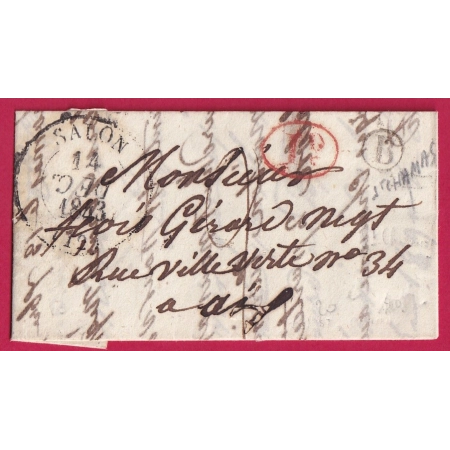 CAD TYPE 13 SALON DE PROVENCE BOUCHES DU RHONE 1843 BOITE RURALE B ST CHAMAS DECIME RURAL POUR AIX LETTRE COVER FRANCE
