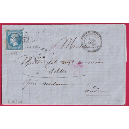 N°22 GC 3752 ST MARTIN DE CRAU BOUCHES DU RHONE  CAD TYPE 22 POUR SALLELES AUDE INDICE 13