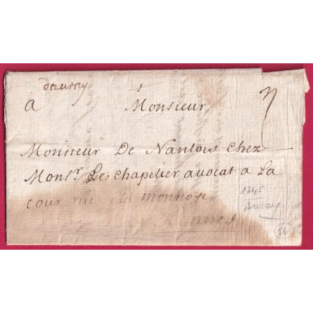 MARQUE MANUSCRIT D'AURAY MORBIHAN 1745 POUR RENNES ILLE ET VILAINE LN°2 INDICE 16 LETTRE COVER FRANCE