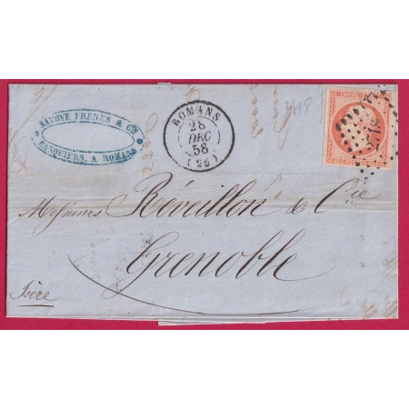 N°16 TTB ORANGE VIF GC 2718 ROMANS DROME POUR GRENOBLE ISERE LETTRE COVER FRANCE