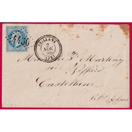 N°29 GC 4450 SEILLANS VAR CAD TYPE 22 INDICE 18 POUR CASTELLANE LETTRE COVER FRANCE